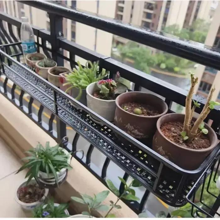 Support de fleurs de style européen élégant, rail de balcon d'art en fer extensible, support de pot 