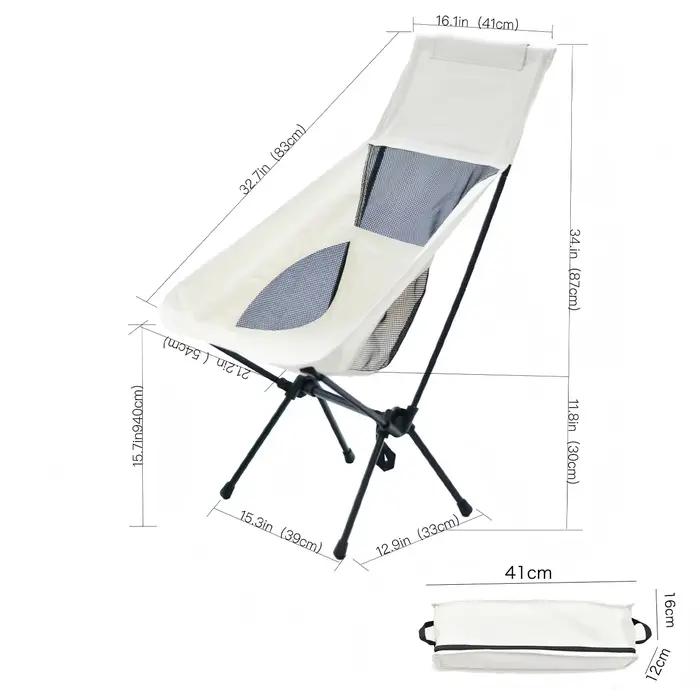 Chaise de camping à dossier haut, chaise pliante ultra-légère et compacte pour adultes avec sac de t