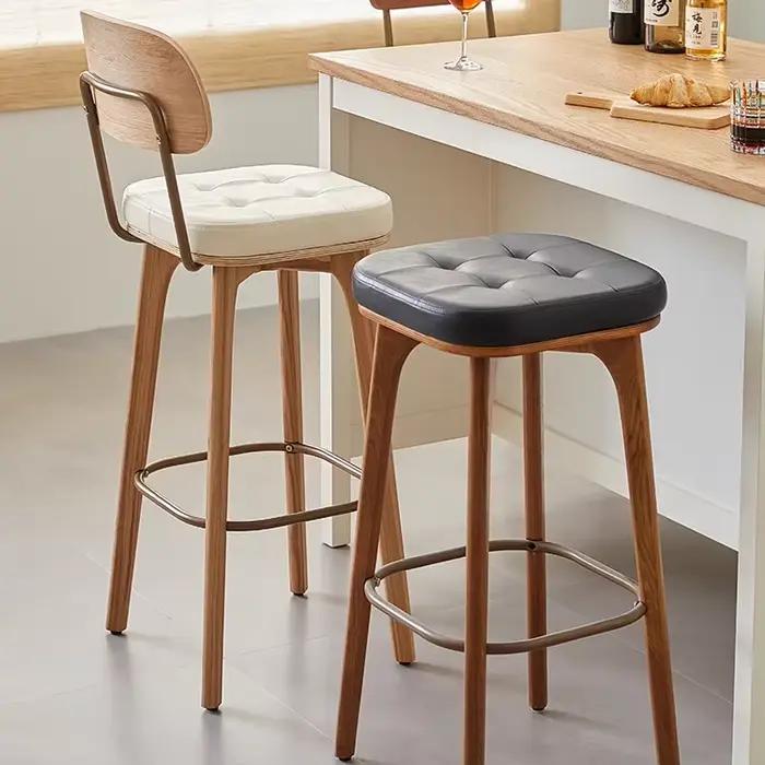 Comptoir de bar moderne en bois et cuir Pu, chaise haute rétro légère avec dossier de luxe, tabouret