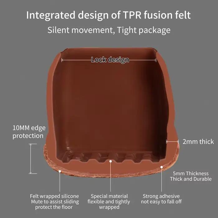 Capuchons de protection antidérapants pour pieds de Table ou de chaise, en feutre, carré, pour meubl