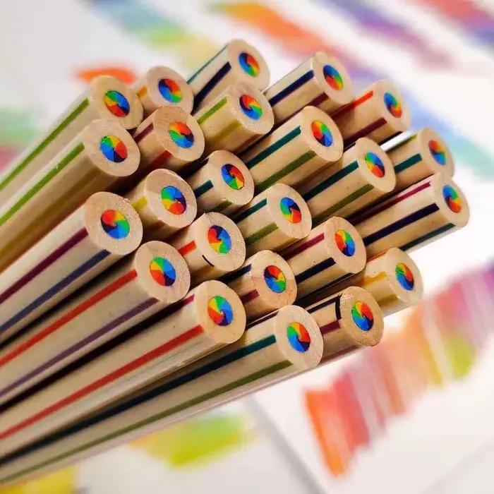 Crayon rond arc-en-ciel créatif 7 couleurs, 1 pièce, papeterie fournitures scolaires et de bureau, p