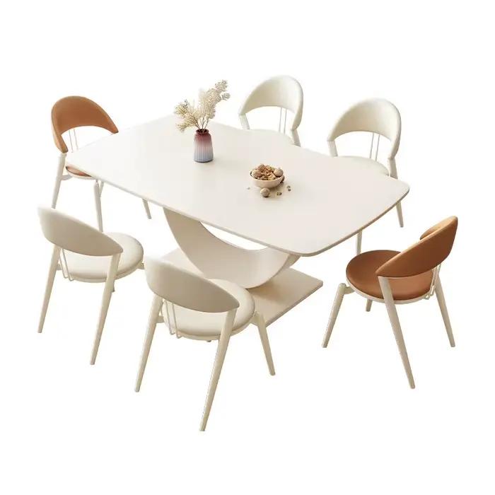 Ensemble de chaises de Table à manger rectangulaires en marbre moderne de luxe 4 6 8 places crème Re
