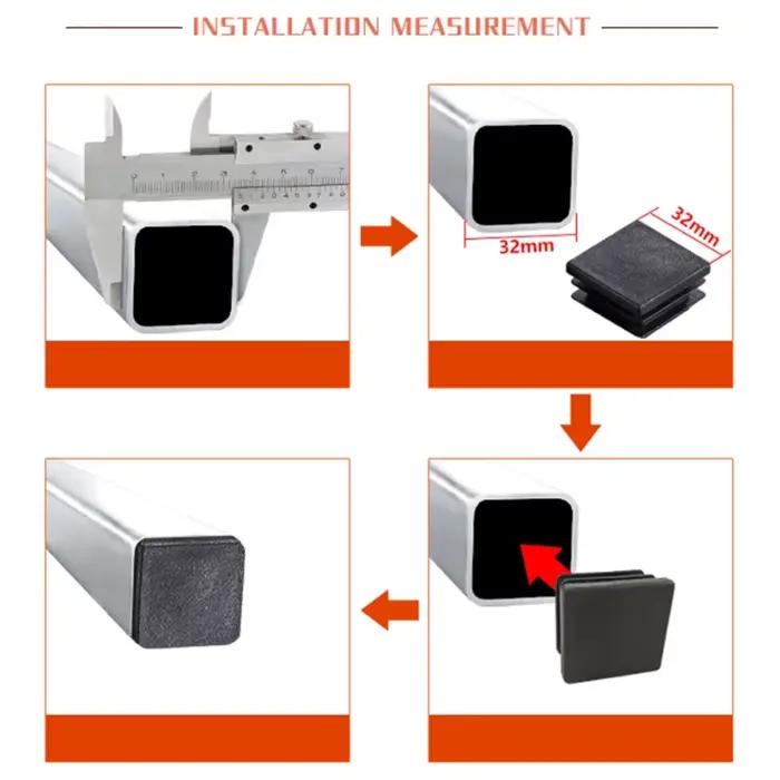 Bouchon d'extrémité d'obturation carré noir en plastique noir, couvercle de bouchon intérieur de meu