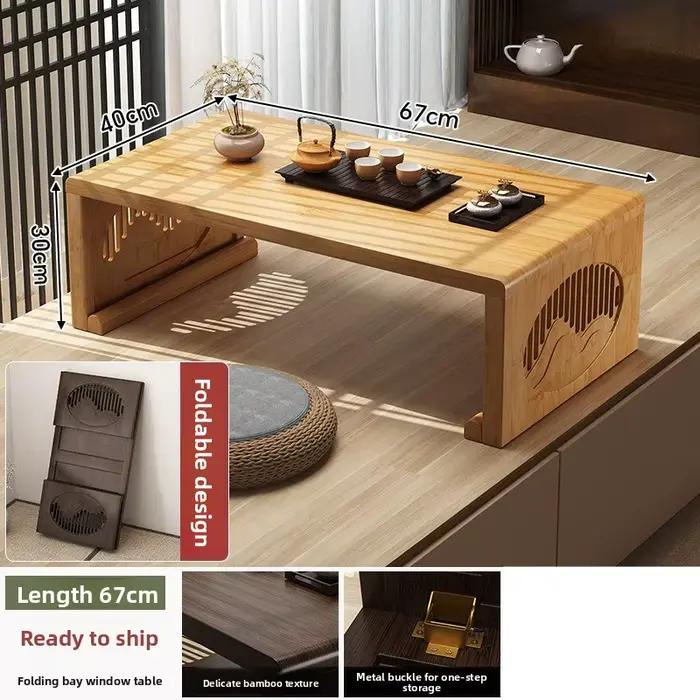 Table basse pliante de style chinois moderne pour balcon, table à thé tatami Nanzhu, table kang japo