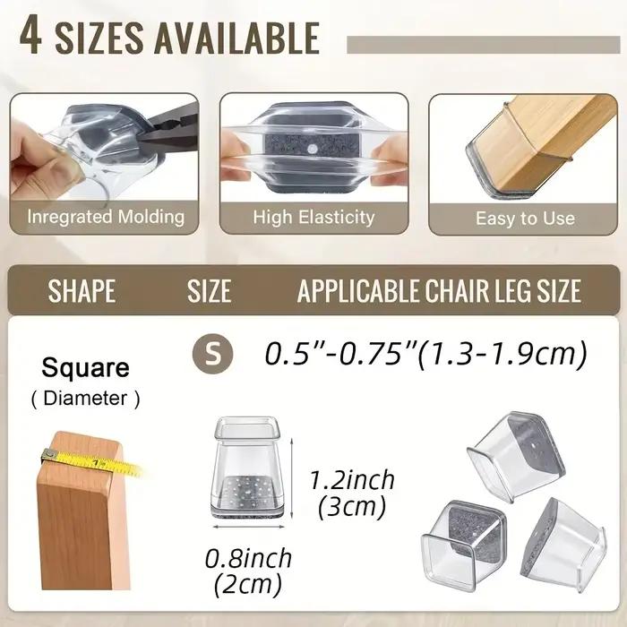 Lot de 16 protections rectangulaires pour pieds de chaise, protège-planchers en silicone pour sols d
