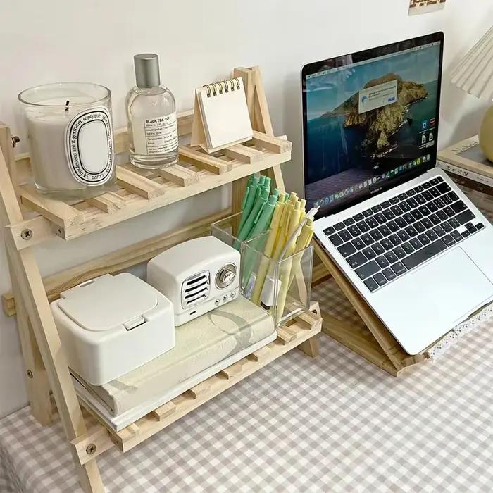 Support de rangement de bureau en bois, étagère de rangement de bureau à 2 niveaux, organisateur de 