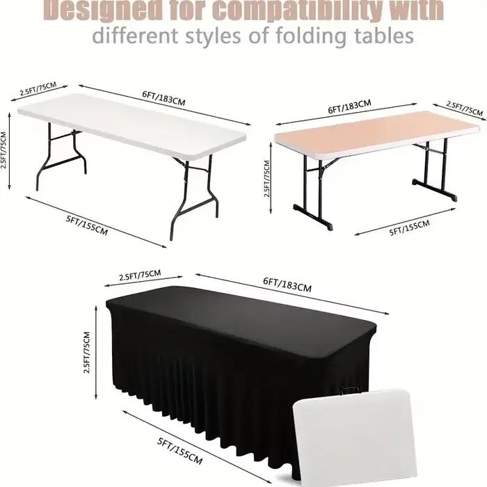 6 pieds, jupes de table rectangulaires, couvertures de table ajustées en polyester, nappe noire pour