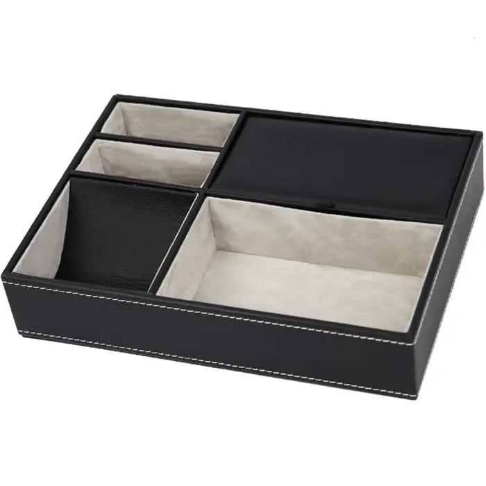 Plateau de rangement en Faux cuir pour hommes, boîte de rangement de bureau avec 5 compartiments, or