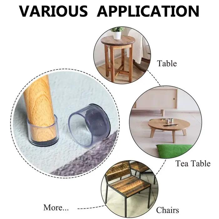 Coussinets transparents en silicone pour pieds de table et chaise, capuchons en PVC, couvre-pieds as