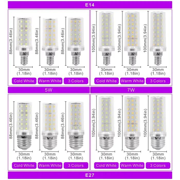 Ampoule LED épis de maïs de puissance réelle 5W 7W E27 E14 ampoule 60/80LED s SMD2835 220V-240V lamp