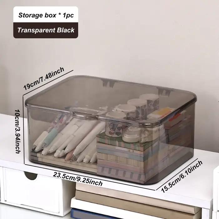 Boîte de rangement en plastique, boîte de rangement couverte, conteneur de rangement de bureau à cou