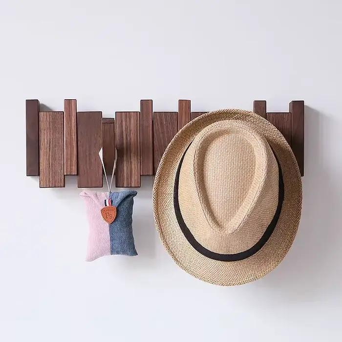 Porte-manteau mural en noyer noir, crochet à vêtements en bois massif, porte d'entrée, porte-manteau
