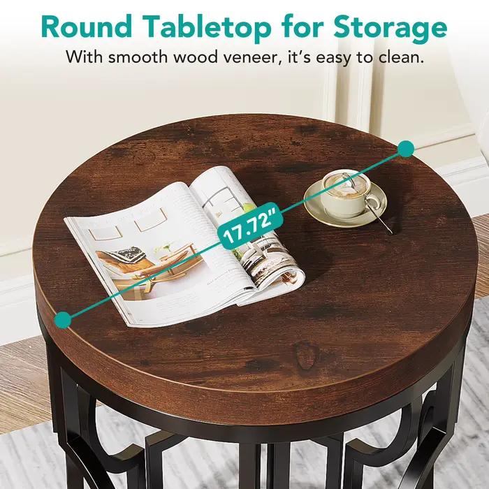 Tribesigns-Table d'appoint ronde, table de chevet industrielle avec cadre creux en métal, petite tab