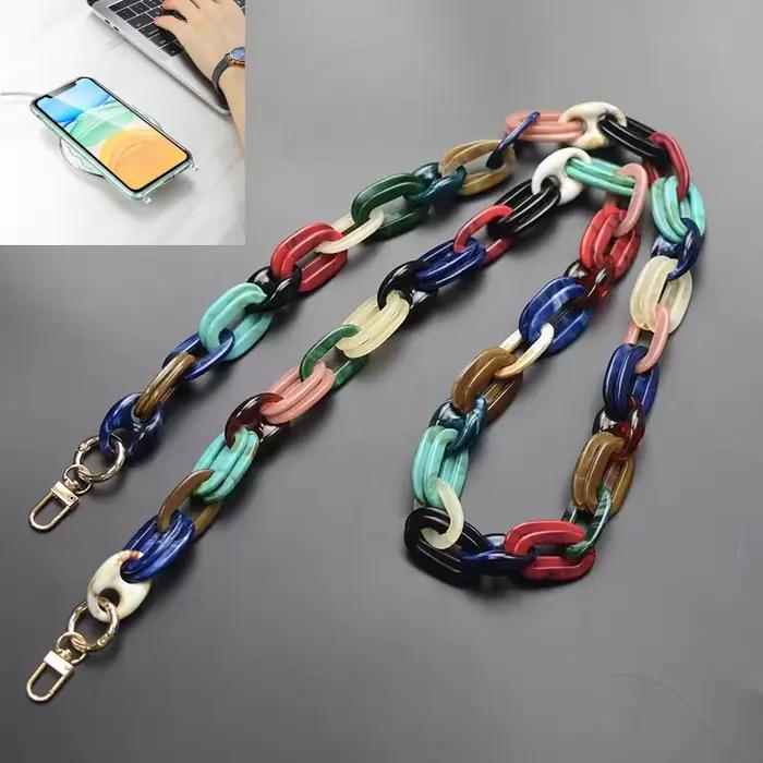 Coque de téléphone avec lanière en chaîne couleur bonbon, étui de protection en acrylique Anti-chute