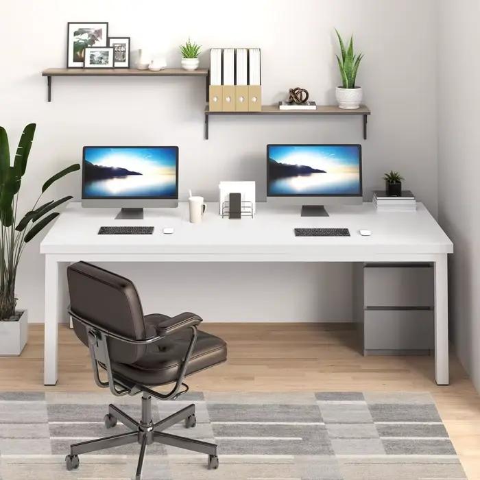 Bureau d'ordinateur long pour 2 personnes, grand bureau double de 70 pouces avec plateau profond, bu