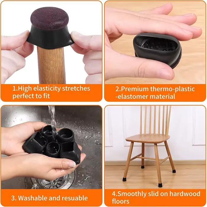 Protecteurs de sol pour pieds de chaise en Silicone noir, 16 pièces, avec tabouret de Bar enveloppé,