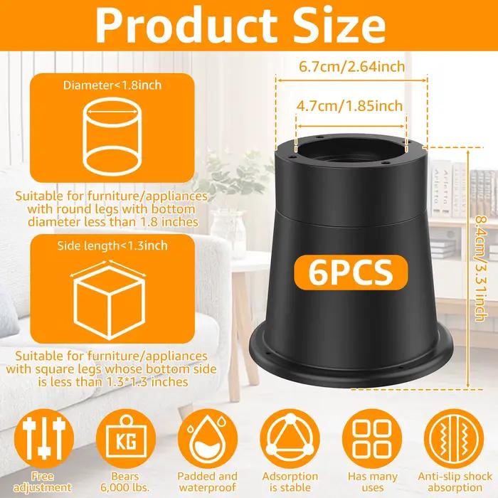 Coussinets rehaussants ronds en caoutchouc pour pieds de meubles, Supports jusqu'à 6000 lb, pour Tab