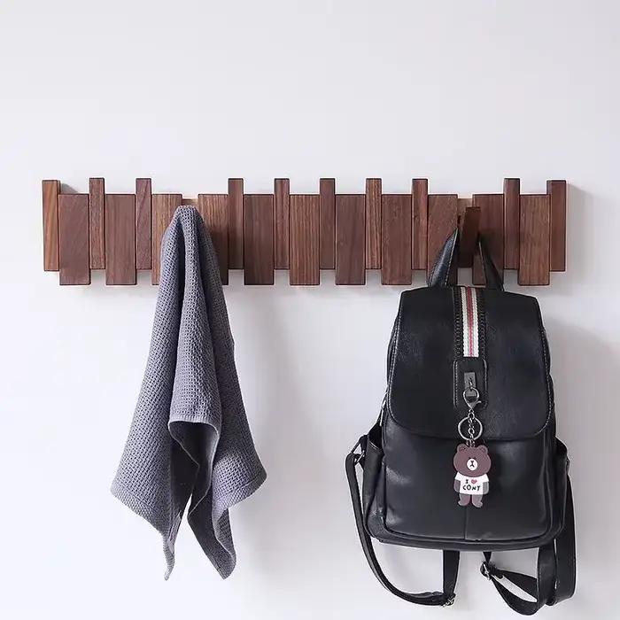Porte-manteau mural en noyer noir, crochet à vêtements en bois massif, porte d'entrée, porte-manteau