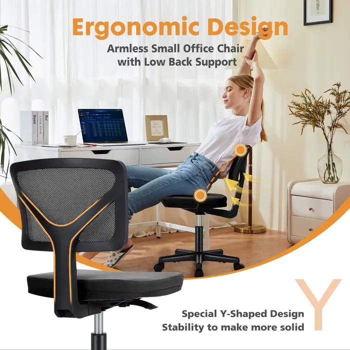 JHK Mesh avec support lombaire chaise de bureau sans accoudoirs dossier bas avec roues hauteur régla
