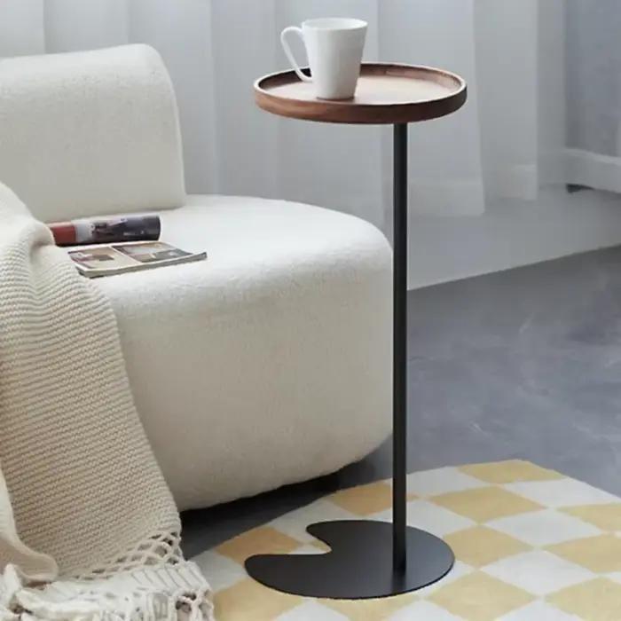 Table ronde en bois massif pour chambre à coucher, petit lit à fouet avancé, salon, bord de canapé, 