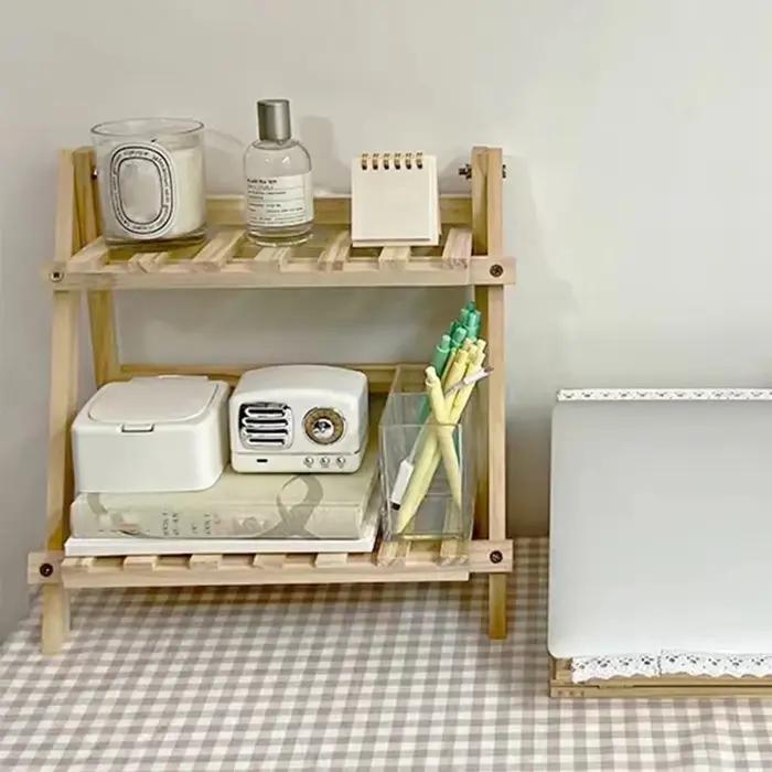 Support de rangement de bureau en bois, étagère de rangement de bureau à 2 niveaux, organisateur de 