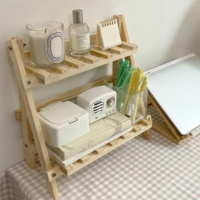 Support de rangement de bureau en bois, étagère de rangement de bureau à 2 niveaux, organisateur de 