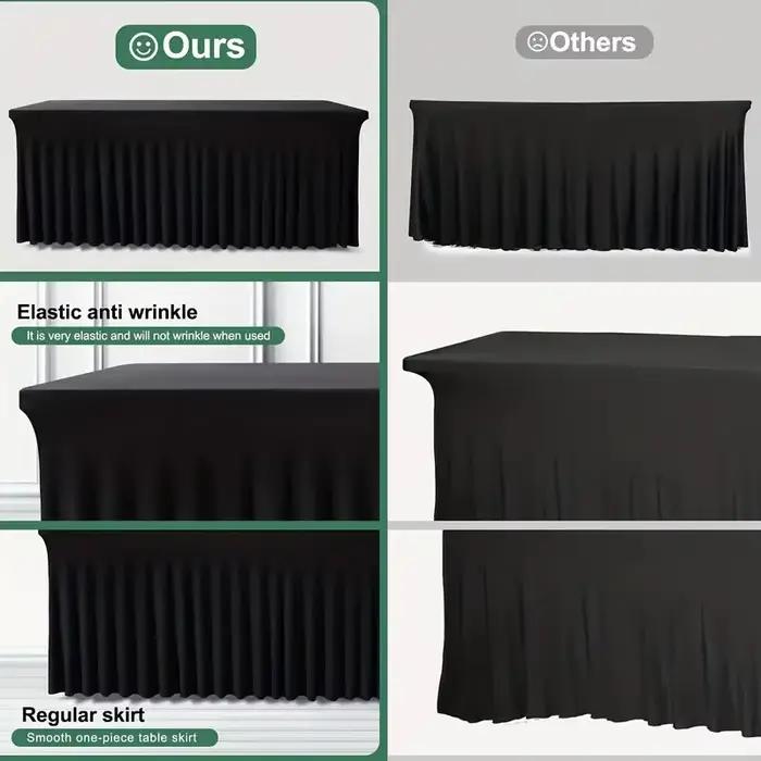 6 pieds, jupes de table rectangulaires, couvertures de table ajustées en polyester, nappe noire pour