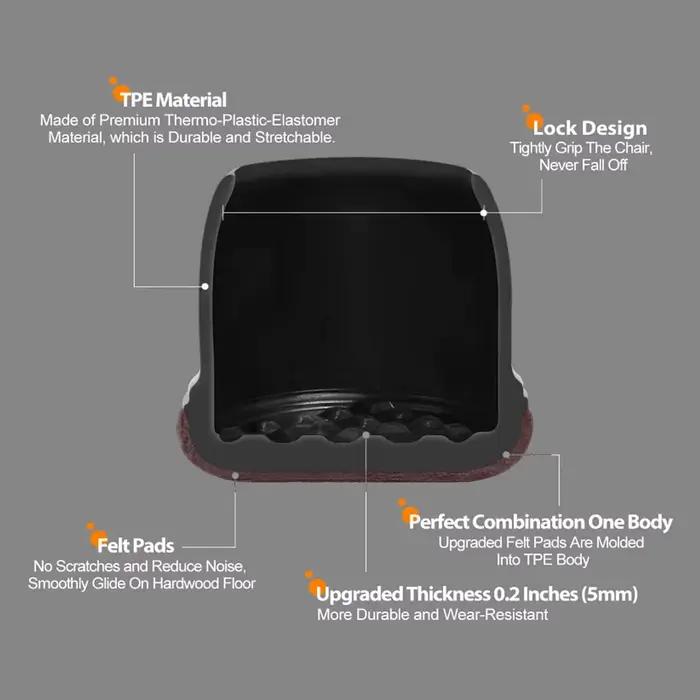 Protecteurs de sol pour pieds de chaise en Silicone noir, 16 pièces, avec tabouret de Bar enveloppé,