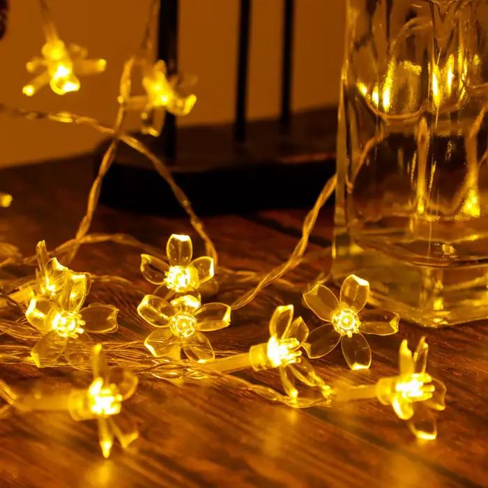 Guirlande lumineuse féerique à piles, 1 pièce, 10/20/30/40 LED, lumières en fleurs de cerisier pour 