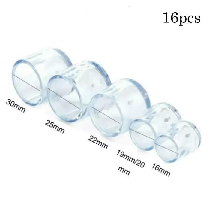 16 pièces de capuchons de pieds de chaise en caoutchouc transparent antidérapants de 16/19/22/25/30 