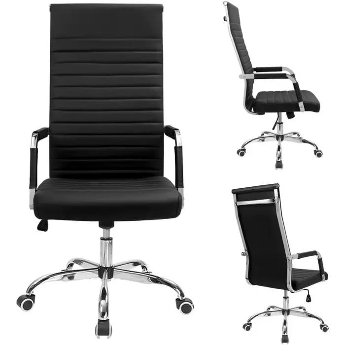 Chaise de bureau nervurée Furmax à dossier haut en cuir PU chaise de conférence de direction chaise 