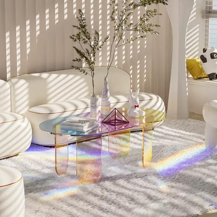 Table basse en acrylique transparent iridescent LUVODI - Table d'appoint incassable pour canapé, sal