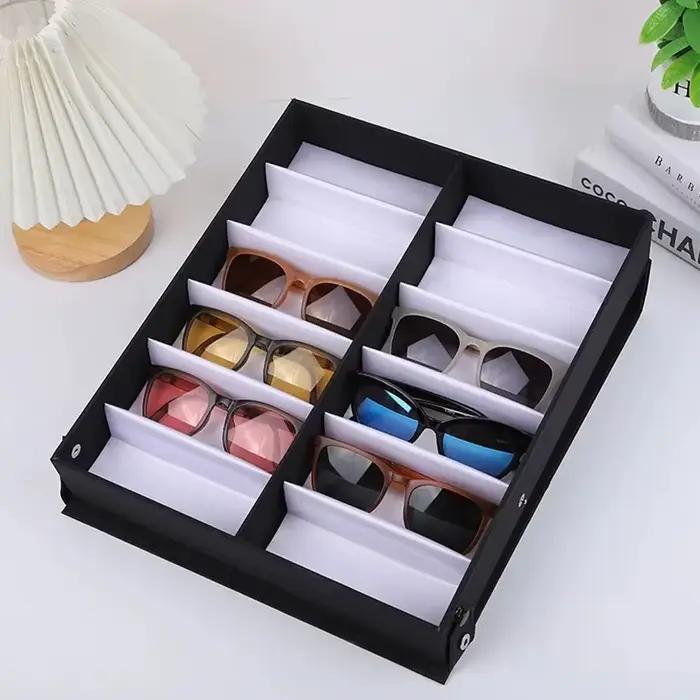 Boîte de rangement de lunettes à 12/18 fentes/grille, présentoir de lunettes de soleil, plateau orga