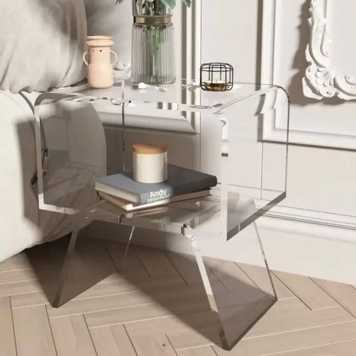 Table de chevet flottante en acrylique, mini table basse, salon, table d'appoint de canapé, petit ap