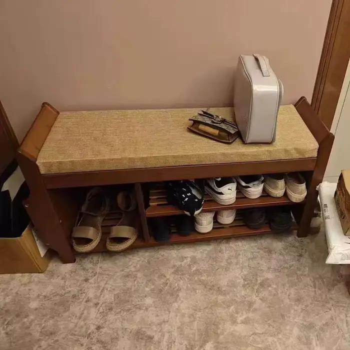 TieHo-Tabouret à Chaussures en Bambou avec MEL, Tabouret de Porte d'Entrée, Banc à Chaussures de Gra