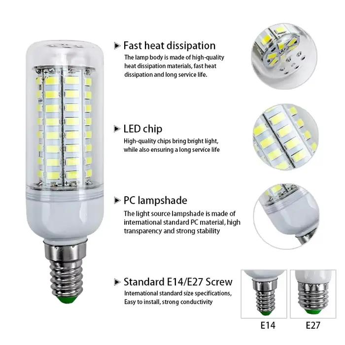 Lampe LED E27 E14 Lampada SMD 5730 220V ampoule de maïs 24 36 48 56 69 72 LED lustre bougie lumière 