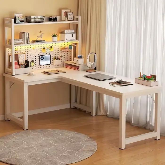 Bureau d'ordinateur en forme de L avec étagère de rangement de bureau, Table de bureau d'angle pour 