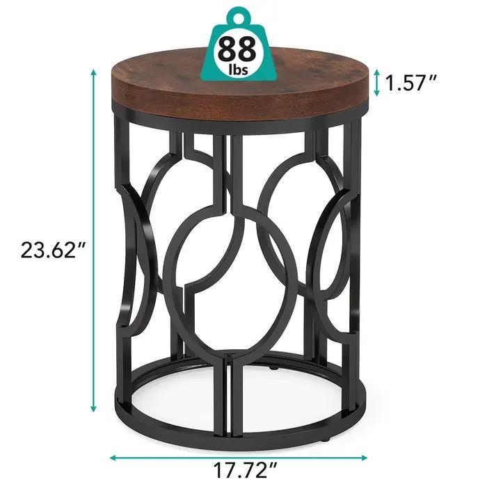 Tribesigns-Table d'appoint ronde, table de chevet industrielle avec cadre creux en métal, petite tab