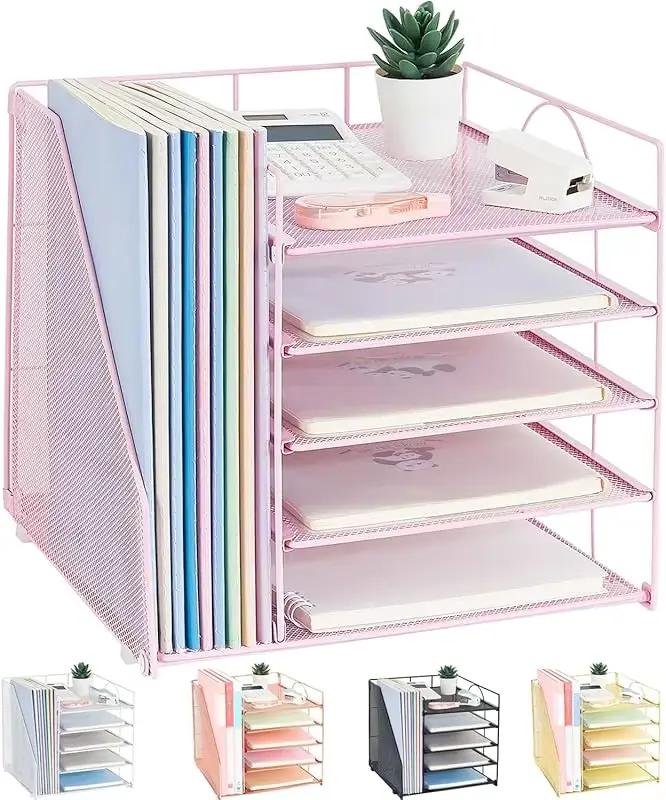 Étagère à dossiers multi-niveaux à 5 niveaux, organiseur de documents de bureau, boîte de rangement,