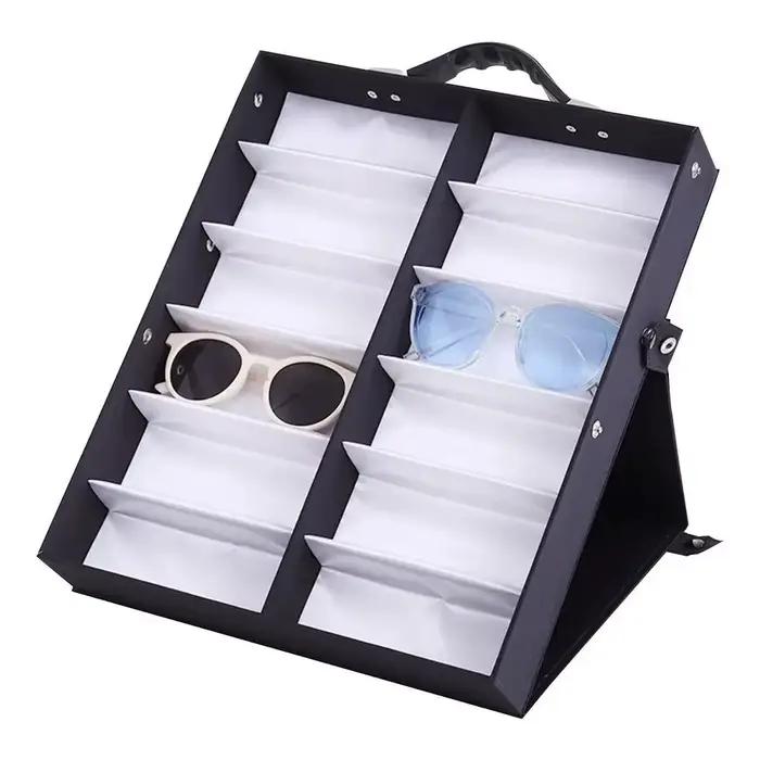Boîte de rangement de lunettes à 12/18 fentes/grille, présentoir de lunettes de soleil, plateau orga