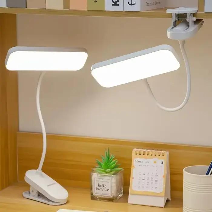 Lampe de bureau LED à chargement USB à clipser pour étudiants, bureau de dortoir et lampe de lecture
