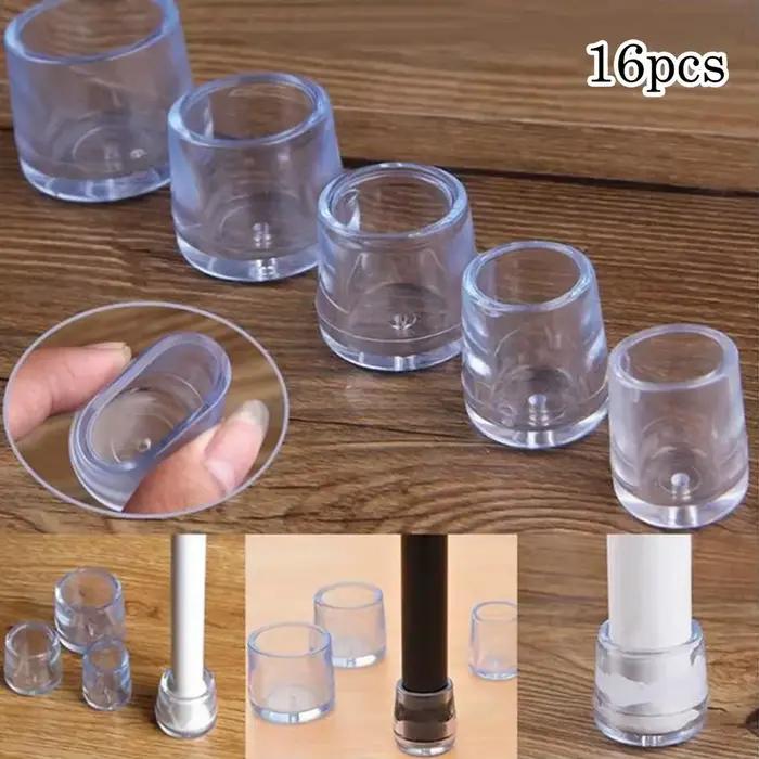 16 pièces de capuchons de pieds de chaise en caoutchouc transparent antidérapants de 16/19/22/25/30 