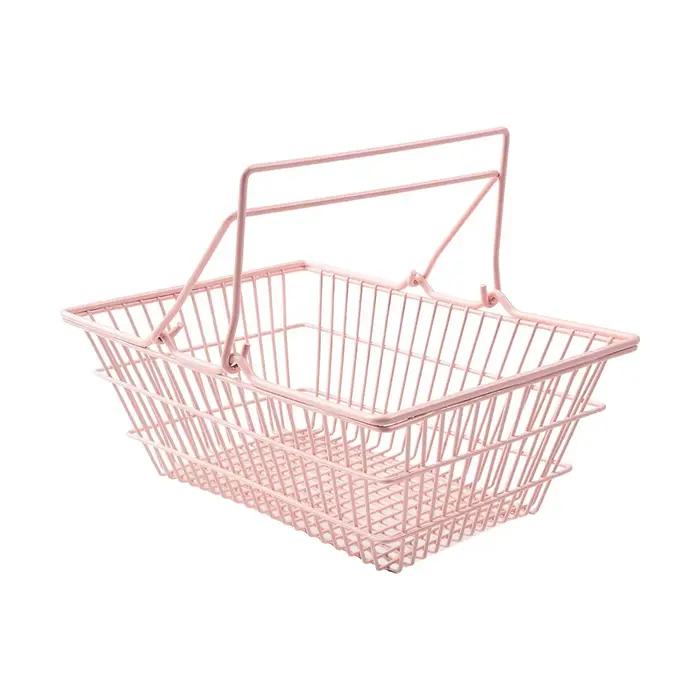 Panier de rangement S/M/L, mini panier rose pour organiser le bureau, panier en fer de grande capaci
