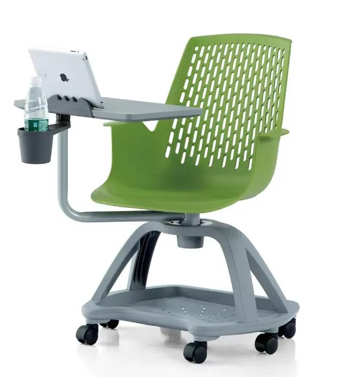 Chaise de bureau avec bloc-notes pour salle de classe à l'école, 6 roues et panier gris, chaise de f
