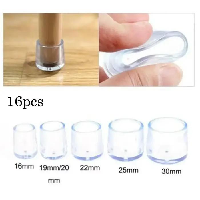 16 pièces de capuchons de pieds de chaise en caoutchouc transparent antidérapants de 16/19/22/25/30 
