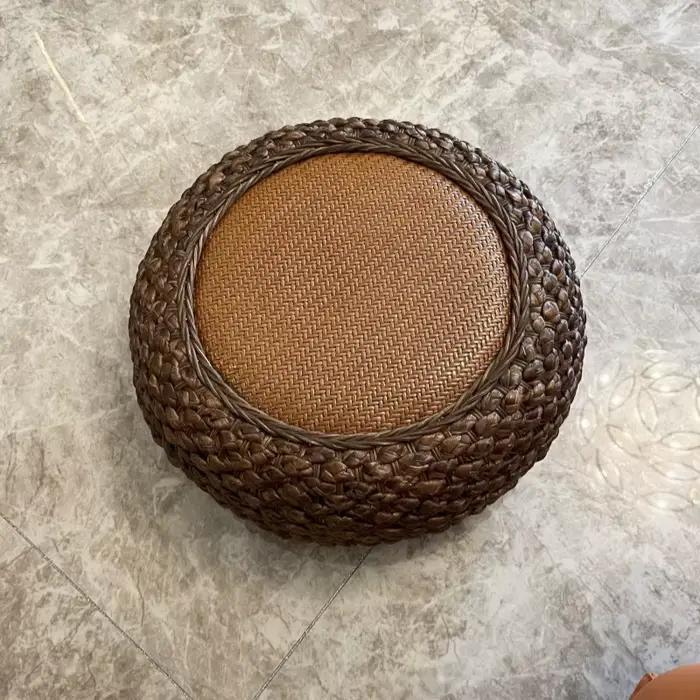 Coussin en rotin de paille, Pouf de siège de sol fait à la main, repose-pieds ottoman en paille tric