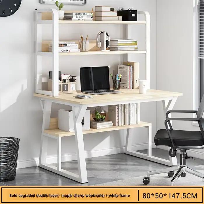 Bureau d'ordinateur multifonctionnel pour chambre à coucher, simple, avec bibliothèque intégrée et b