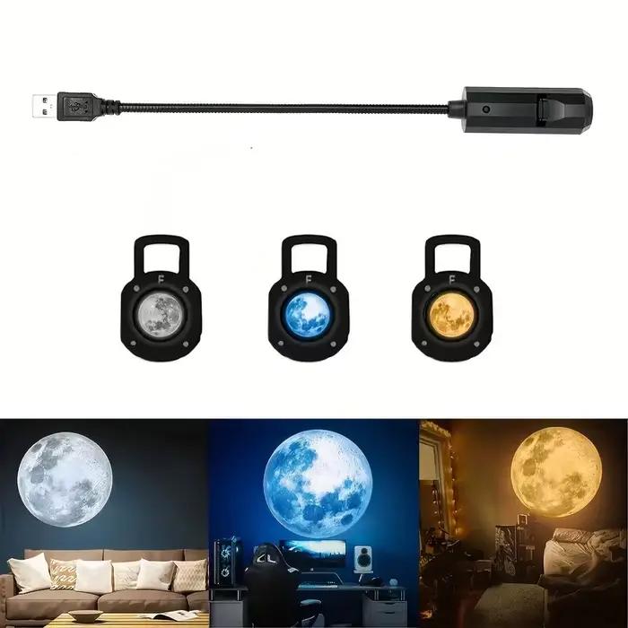 Lampe projecteur ciel étoilé USB, lampe lune avec diapositives jaunes, blanches et bleues, lampe déc