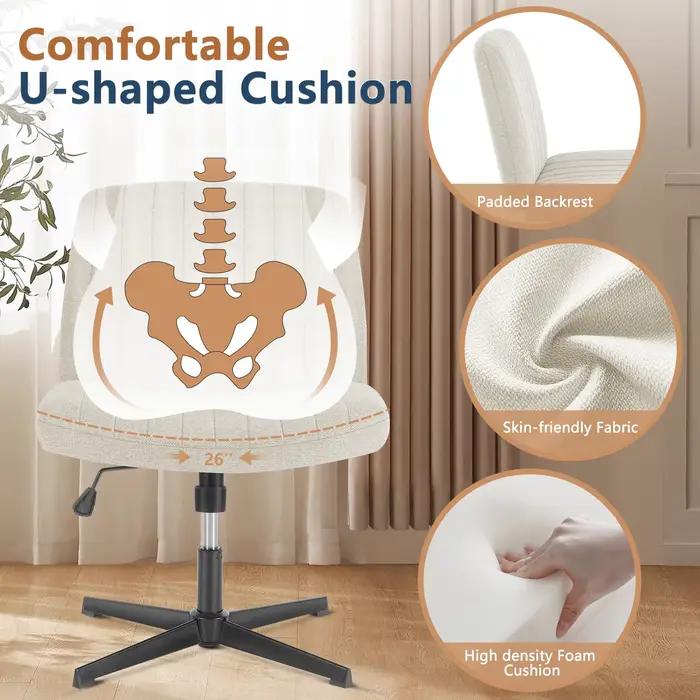 JIan-Chaise à bascule en tissu à jambes croisées, bureau large sans bras, bureau à bascule réglable,