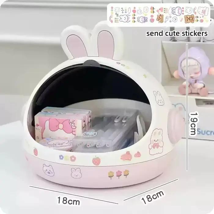Boîte de rangement de bureau lapin, organisateur de bureau, bac mignon étudiant filles, accessoires 